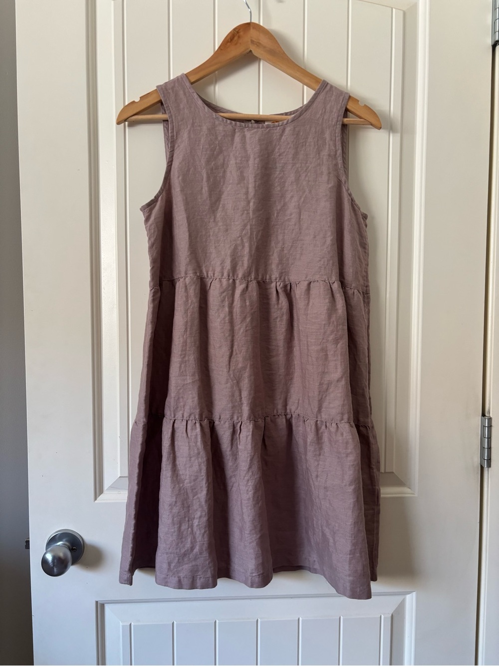 NWT C&C California 100% Linen Tiered Shift Dress Mauve Dusty Rose Size Medium
